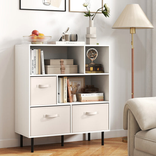 6-Cube Bookshelf with 3 Removable Folding Fabric Drawers for Living Room-Rustic Brown