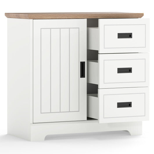 Farmhouse Sideboard Buffet Cabinet Kitchen Pantry with Sliding Doors-White