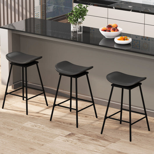 Set of 2 Swivel Barstools Faux Leather Upholstered Backless with Footrest-Brown