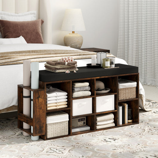Shoe Storage Bench with Umbrella Stand 10-Cubby Entryway Shoe Rack Organizer-Black