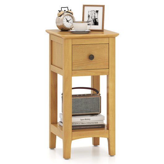 3-Tier Nightstand with Drawer and Open Storage Shelf-Natural