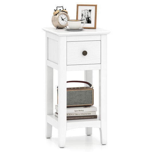 3-Tier Nightstand with Drawer and Open Storage Shelf-Natural