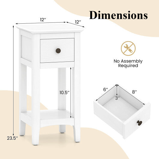 3-Tier Nightstand with Drawer and Open Storage Shelf-Natural