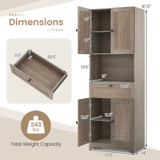 67.5 Inch Tall Modern Freestanding Floor Storage Cabinet with 4 Doors and 1 Drawer-White