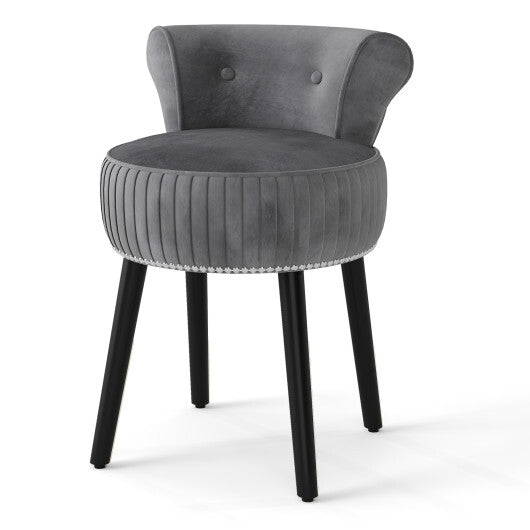 Velvet Vanity Chair with Back Upholstered Vanity Stool with Tufted Low Back and Solid Wood Legs-Pink