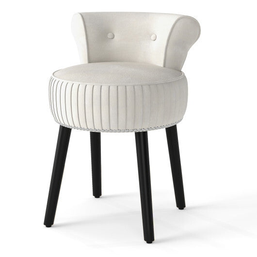 Velvet Vanity Chair with Back Upholstered Vanity Stool with Tufted Low Back and Solid Wood Legs-Pink