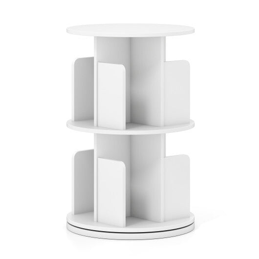 2-Tier Rotating Bookshelf with Dividers and Anti-falling Baffles-Natural