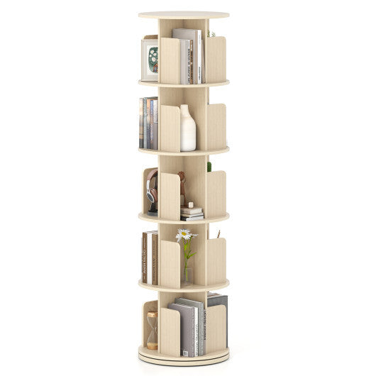 5-Tier Rotating Bookshelf 360? Display Rack with Dividers and Anti-falling Baffles-White