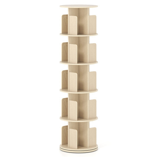 5-Tier Rotating Bookshelf 360? Display Rack with Dividers and Anti-falling Baffles-White