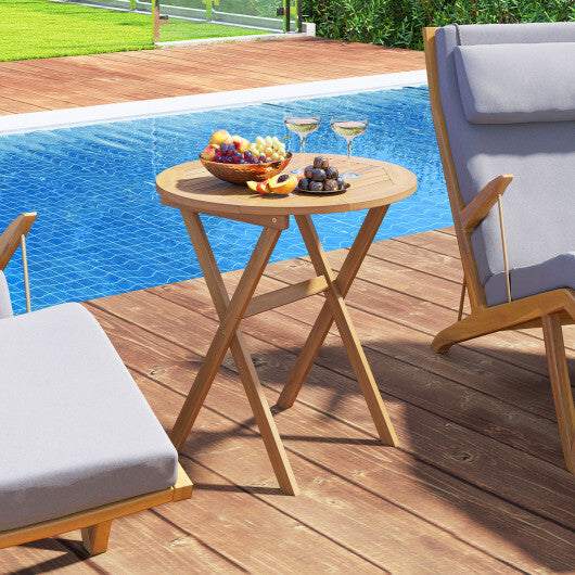 Outdoor Side Table with Slatted Tabletop and X-Shaped Structure