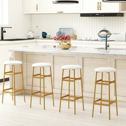 Bar Stools Set of 2 with Sturdy Metal Frame and Footrest-White