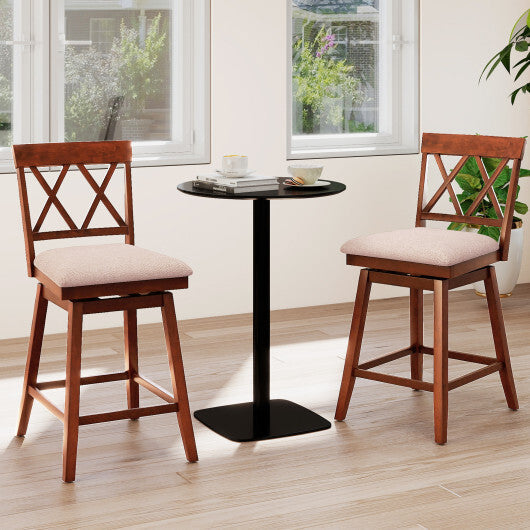 24 Inch Counter Height Barstools with Backrest and Upholstered Seat Cushion for Kitchen Dining Room-Oak