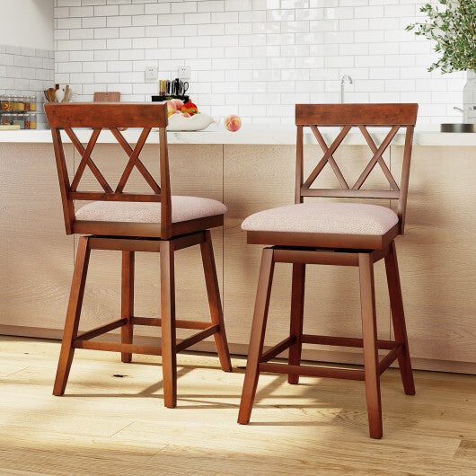 24 Inch Counter Height Barstools with Backrest and Upholstered Seat Cushion for Kitchen Dining Room-Oak