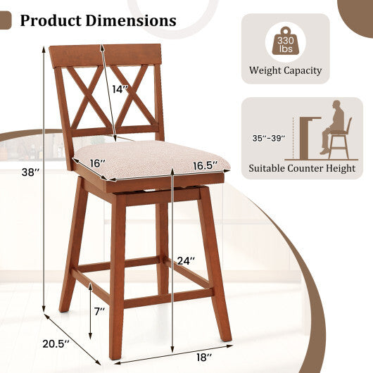 24 Inch Counter Height Barstools with Backrest and Upholstered Seat Cushion for Kitchen Dining Room-Oak