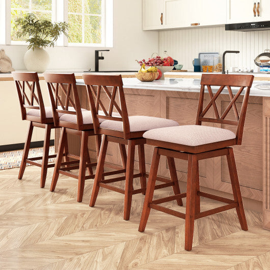 24 Inch Counter Height Barstools with Backrest and Upholstered Seat Cushion for Kitchen Dining Room-Oak