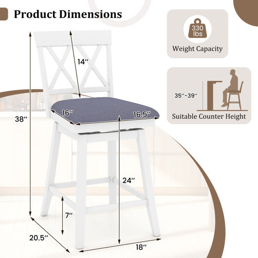 24 Inch Counter Height Barstools with Backrest and Upholstered Seat Cushion for Kitchen Dining Room-Oak