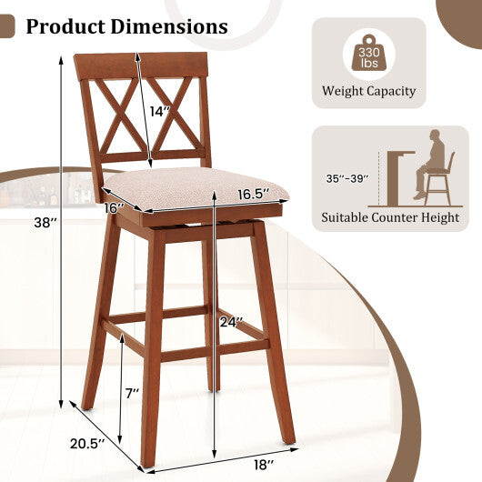 29 Inch Counter Height Barstools with Backrest and Upholstered Seat Cushion for Kitchen Dining Room-Oak