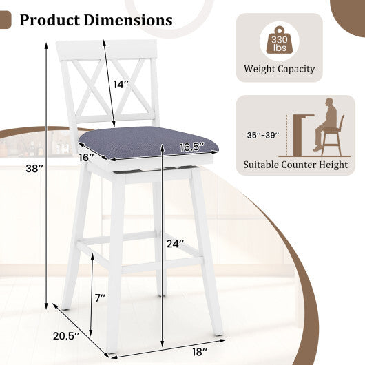 29 Inch Counter Height Barstools with Backrest and Upholstered Seat Cushion for Kitchen Dining Room-Oak