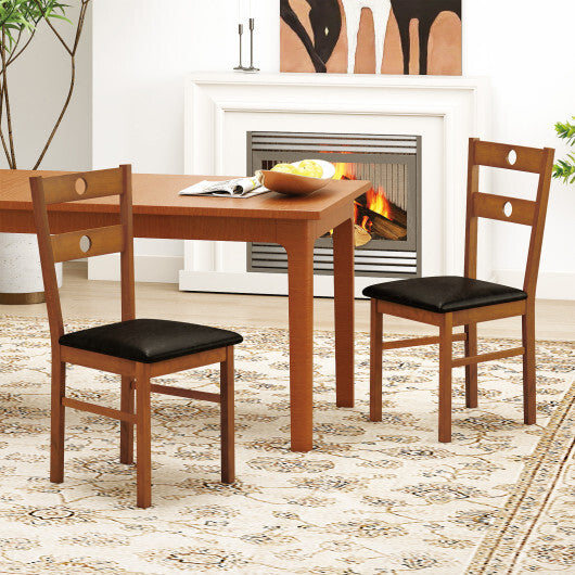 Wooden Dining Chairs Set of 2 Armless Kitchen Chairs with Hollowed Backrest-White
