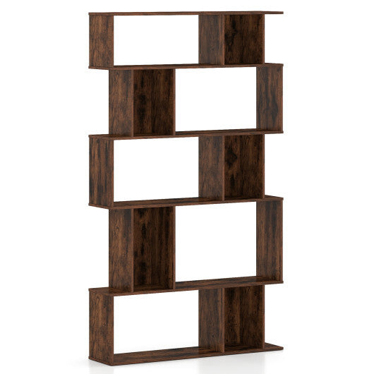 Geometric Bookshelf 5-Tier Bookcase with Open Shelves and Closed-back Cubes-Brown