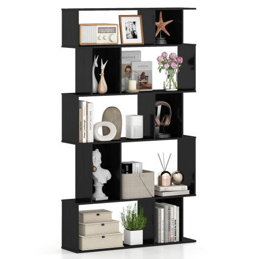 Geometric Bookshelf 5-Tier Bookcase with Open Shelves and Closed-back Cubes-Brown