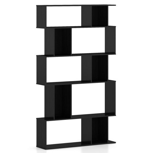 Geometric Bookshelf 5-Tier Bookcase with Open Shelves and Closed-back Cubes-Brown