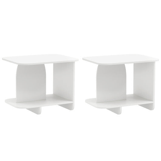 End Table Set of 2 2-Tier Sofa Side Tables with Storage Shelf-White