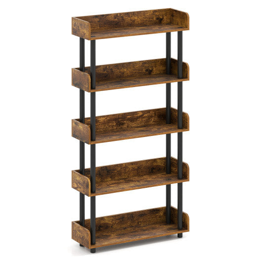 5-Tier Open Bookcase with Industrial Storage Unit-Rustic Brown