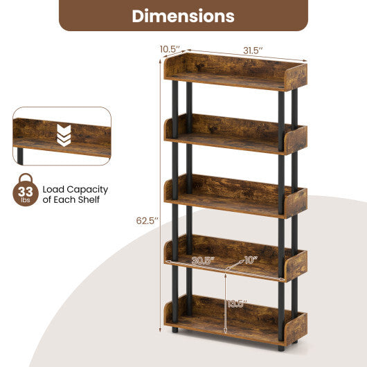 5-Tier Open Bookcase with Industrial Storage Unit-Rustic Brown