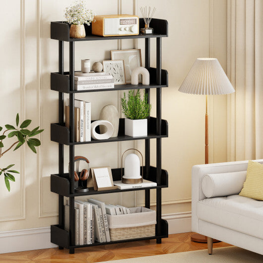 5-Tier Open Bookcase with Industrial Storage Unit-Rustic Brown
