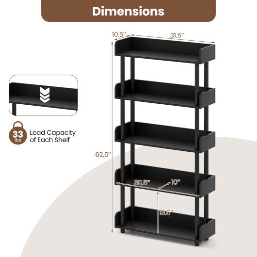 5-Tier Open Bookcase with Industrial Storage Unit-Rustic Brown