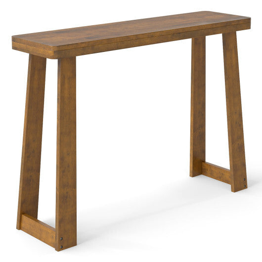 Solid Rubber Wood Console Table 43inch Narrow Entryway Table with Thick Tabletop and Stable Base-Black