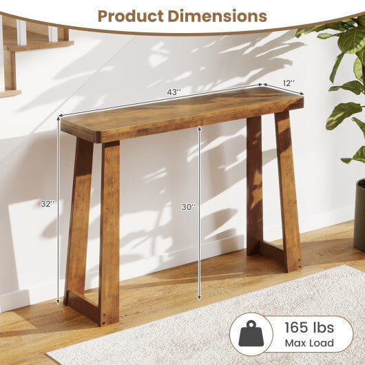 Solid Rubber Wood Console Table 43inch Narrow Entryway Table with Thick Tabletop and Stable Base-Black