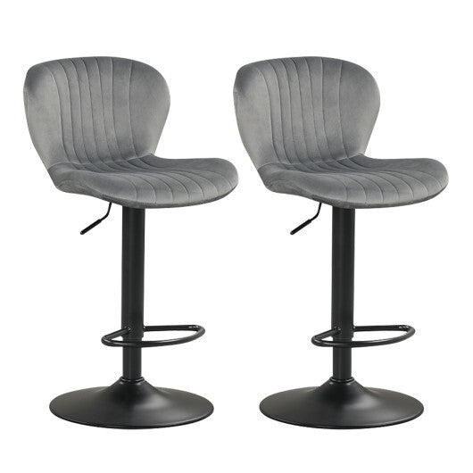 Adjustable Counter Height Chairs Set of 2 with Velvet Upholstered Backrests-Gray
