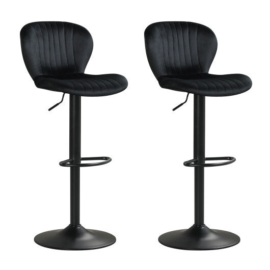 Adjustable Counter Height Chairs Set of 2 with Velvet Upholstered Backrests-Gray