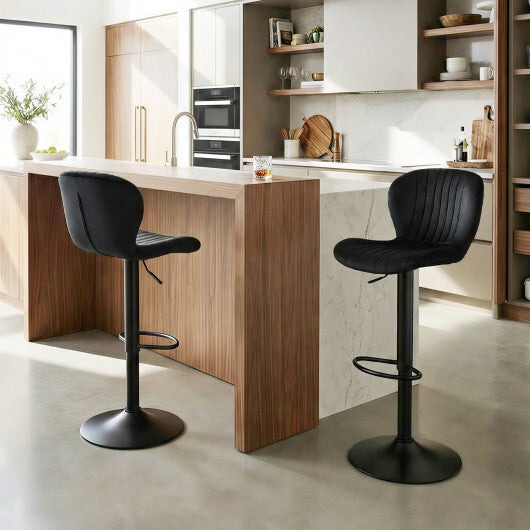 Adjustable Counter Height Chairs Set of 2 with Velvet Upholstered Backrests-Gray