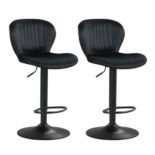 Adjustable Counter Height Chairs Set of 2 with Velvet Upholstered Backrests-Gray