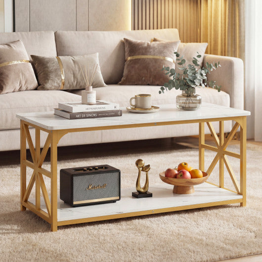 Coffee Table 2-Tier Center Table with Storage Shelf-Oak