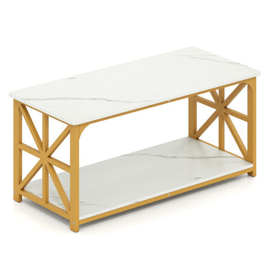 Coffee Table 2-Tier Center Table with Storage Shelf-Oak