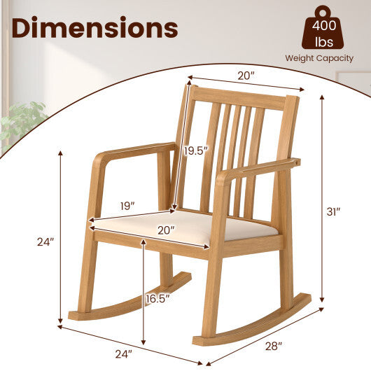 Rocking Chair with Slatted Back and Curved Armrests-Black