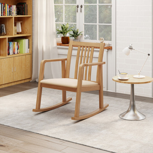 Rocking Chair with Slatted Back and Curved Armrests-Black