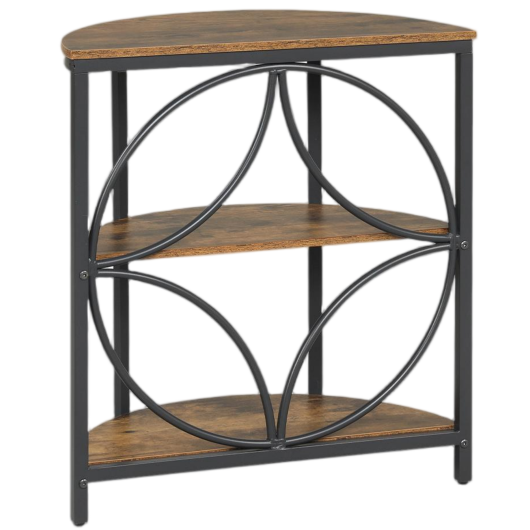 3-Tier Half Round End Table with Study Metal Frame for Living Room-Gray