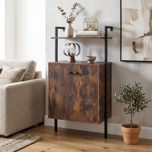 2-Door Wall Mount Bookshelf with Storage Cabinet-Rustic Brown