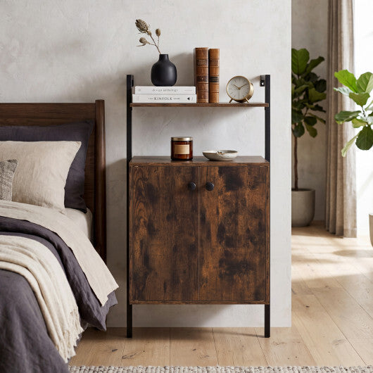 2-Door Wall Mount Bookshelf with Storage Cabinet-Rustic Brown