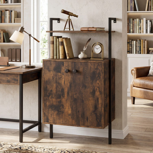 2-Door Wall Mount Bookshelf with Storage Cabinet-Rustic Brown