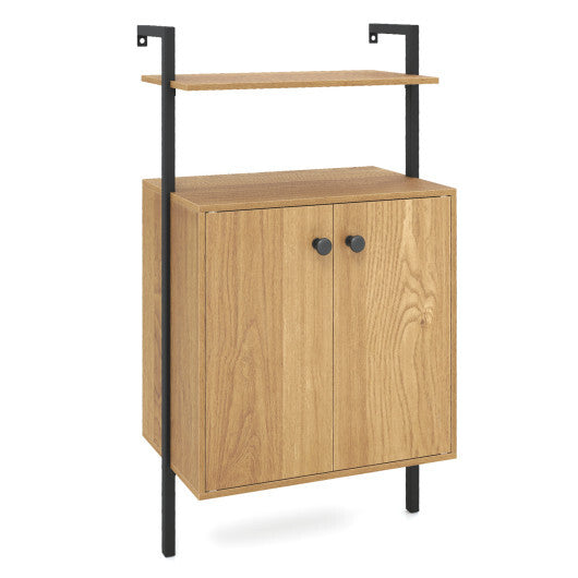 2-Door Wall Mount Bookshelf with Storage Cabinet-Rustic Brown