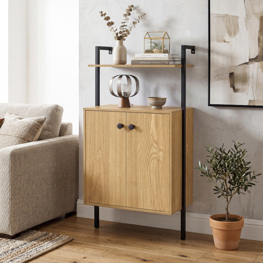 2-Door Wall Mount Bookshelf with Storage Cabinet-Rustic Brown