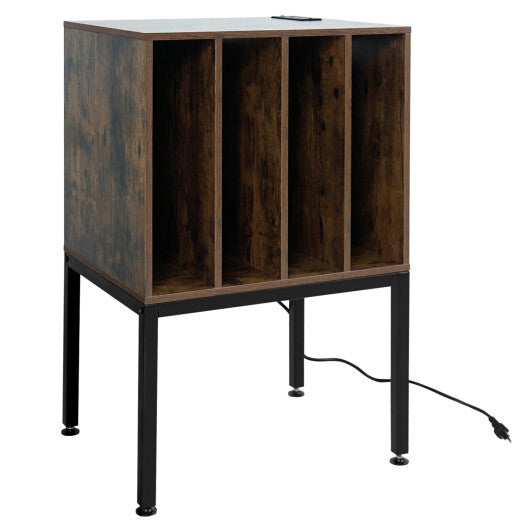 Turntable Record Player Stand with Power Outlets-Black