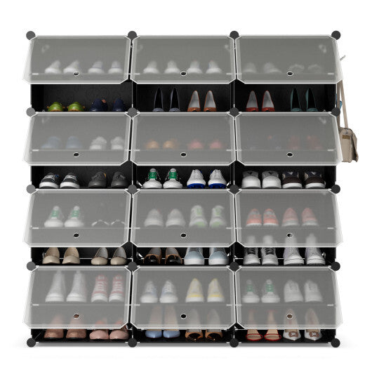 12-Cube 48 Pairs Portable Shoe Shelves with Hook-White
