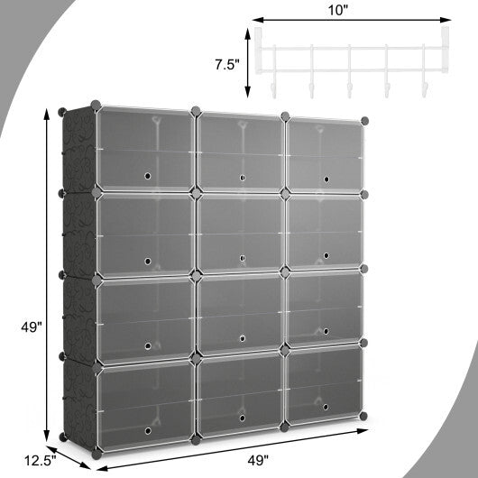 12-Cube 48 Pairs Portable Shoe Shelves with Hook-White
